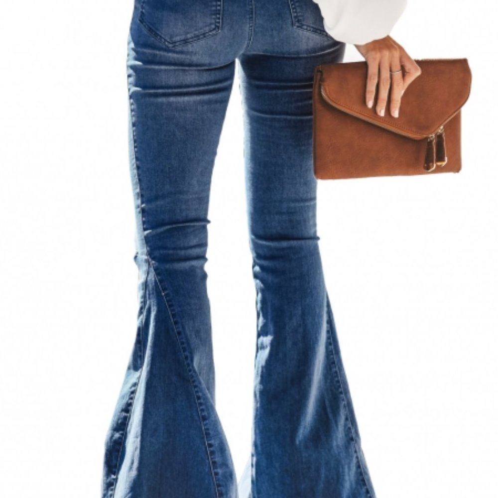 Blue Distressed Bell Bottom Denim Jeans SOLD - Picture 3 of 3